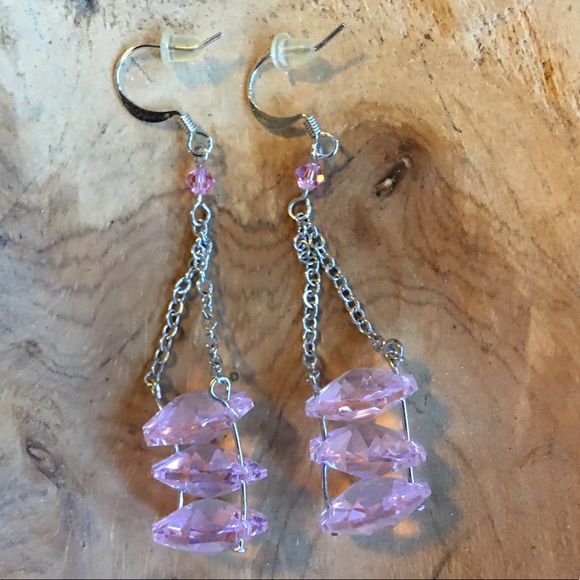 Sterling Silver + Pink Swarovski Crystal Earrings - Picture 2 of 4
